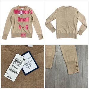 Womens Charter Club Small 4 - 6 Sweater Crewneck Tan Long Sleeve Merino Wool NWT